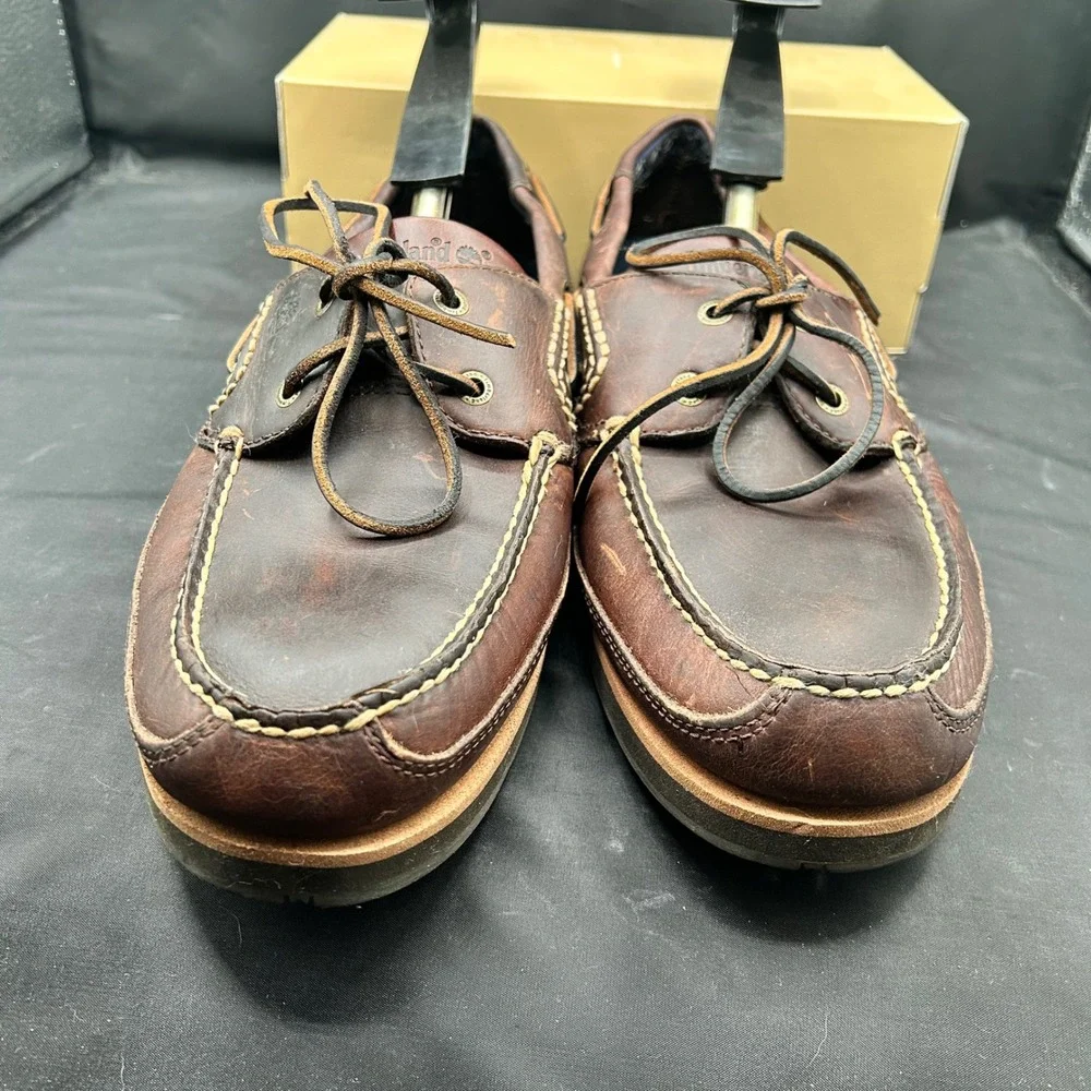 Timberland Mens Brown Leather 2-Eye Classic Boat Shoes Loafers 13M 76056